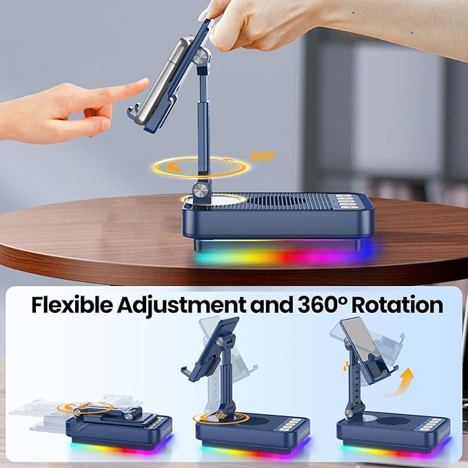 JTEMAN Gifts for Men Women Phone Stand Bluetooth Speaker with Light and Charging Function 360 Rotating Phone Holder Cool Tech Gifts for Dad Mom Husband Unique Birthday Gift Ideas - Blue