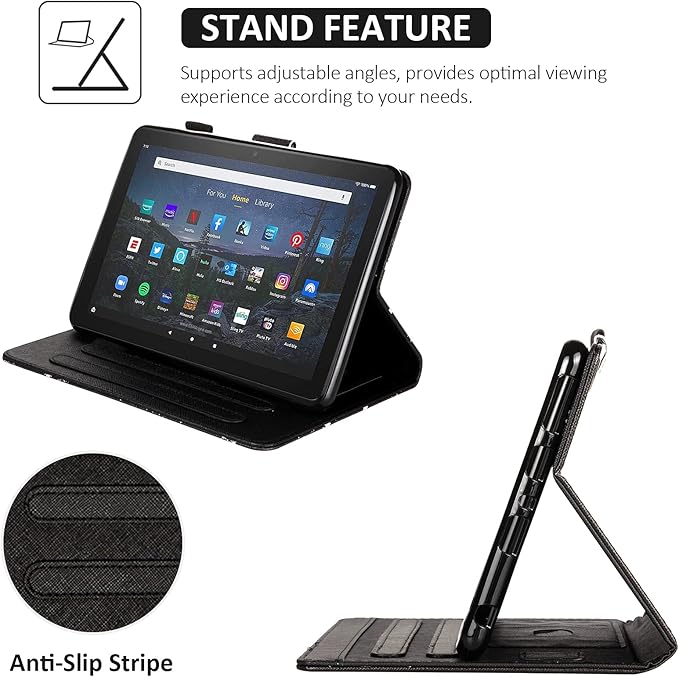 Dteck Case for All-New Fire HD 10 &amp HD 10 Plus Tablet (2021 Release 11th Generation) - Slim Multi-Angle Folio Stand Premium PU Leather Protective Smart Cover with Auto Wake Sleep Black Cat