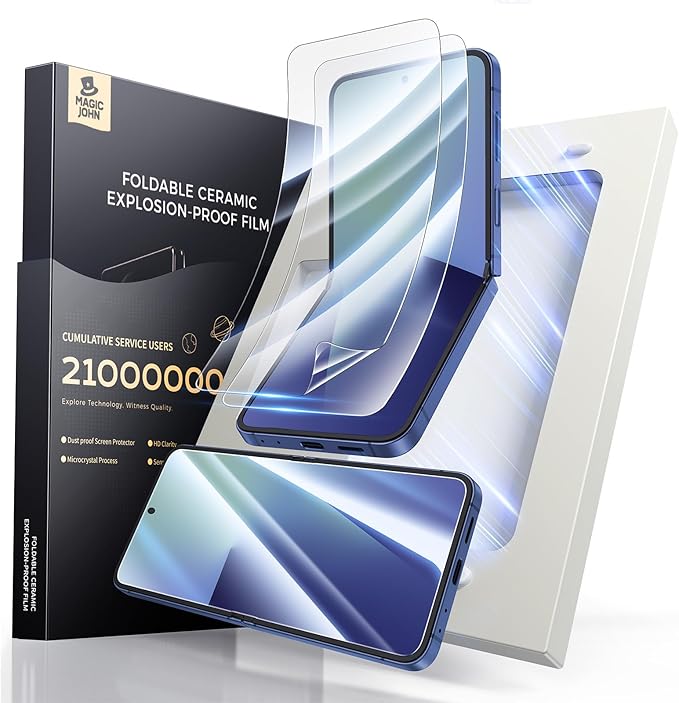 MAGIC JOHN for Samsung Galaxy Z Flip 6 Screen Protector HD Clear Flexible PET Inner Film Ultra-Thin Auto-Alignment Frame Anti-Scratch Bubble-Free Case-Friendly 2 Pack