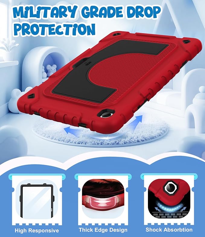 OKP Case for Samsung Galaxy Tab A9+ Plus 11 Inch 2023/ A11 Plus 2025 Shockproof Rugged 11 Galaxy A9+/ A11+ Tablet Protective Cover with Built-in Screen Protector Shoulder Strap Stand Red+Black