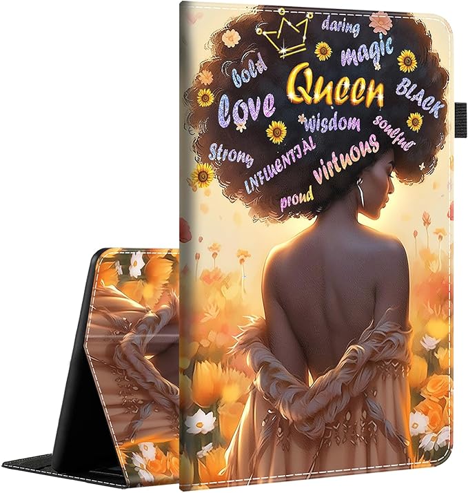 Case for Amazon Fire HD 10 Tablet (9th/7th/5th Generation2019/2017/2015 Release) Multi-Angle Smart Stand Cover Auto Sleep/Wake for Fire 10.1 InchAfrican American Afro Women Black Queen