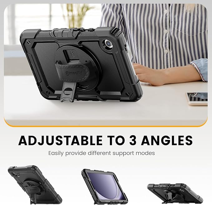 Timecity for Samsung Galaxy Tab A9 Case 8.7 inch (SM-X110/X115/X117) with Built-in Screen Protector 360° Rotating Stand Hand Strap&ampShoulder Strap Case for Galaxy Tab A9 4G LTE Tablet- Black