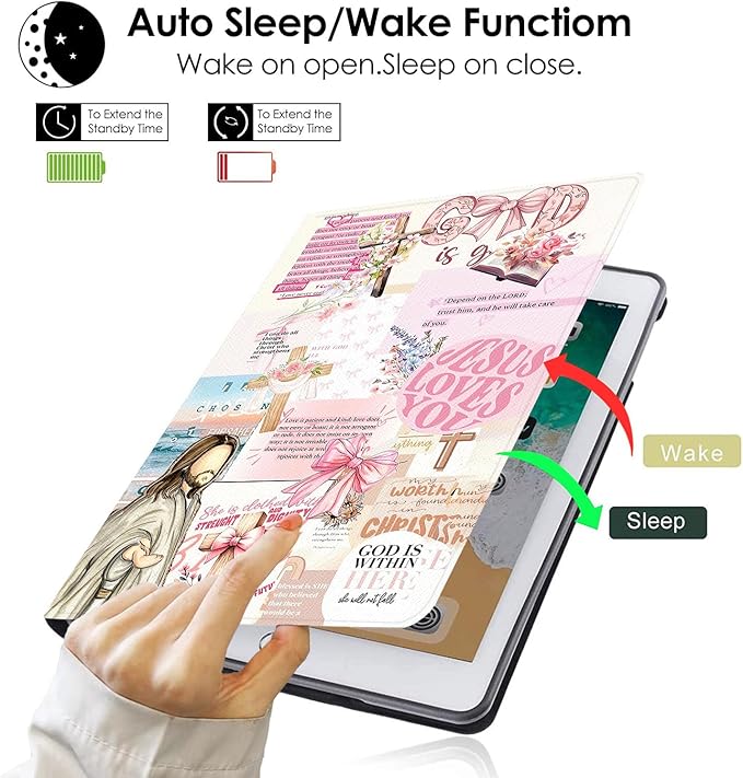 Compatible with iPad Air 13 inch Case (M3 2025 /M2 2024)/12.9 inch Case (6th/5th/4th/3rd 2022/2021/2020/2018) with Pencil HolderAuto Wake/Sleep Protect CoverBible Verse Jesus Collage