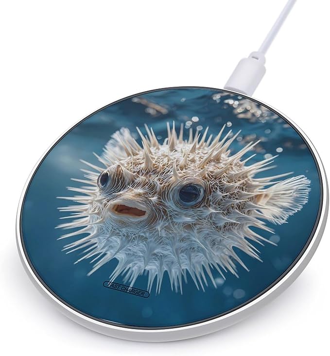 Underwater Pufferfish Fast Portable Charger 10W Funny Graphic Phone Charging Pad with USB Cable