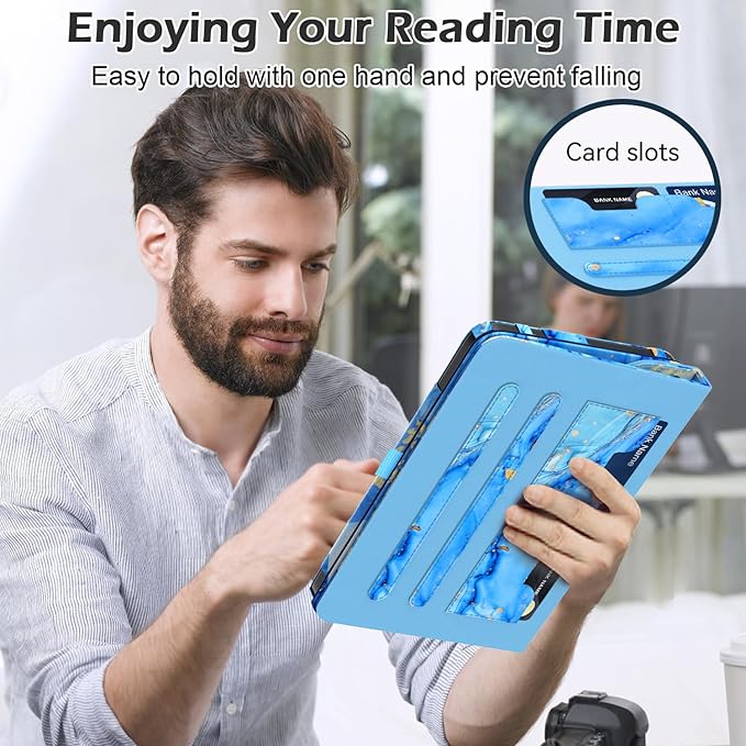 Case for Fire HD 10 Tablet (13th/ 11th Generation 2023/2021 Released) 360 Degree Rotating Stand PU Leather Cover with Pencil Holder Auto Sleep/Wake for HD 10/10 Plus Marble Blue