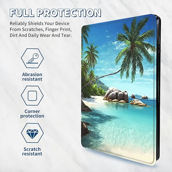 Case for All-New Fire Max 11 Tablet 13th Generation 2023 Release 11 inch 360 Rotating Degree Stand Lightweight Protective Smart Cover with Auto Wake/Sleep - Tropical Palm Sea Beach