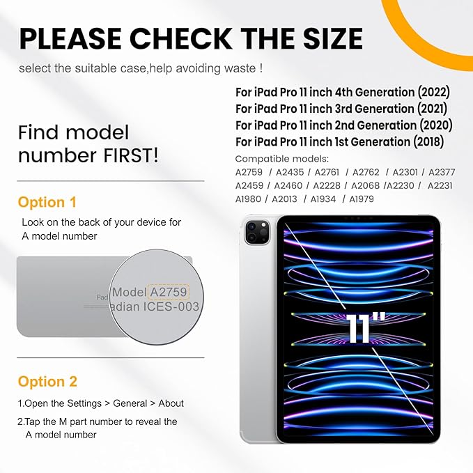 Timecity Case for iPad Pro 11 inch 1st 2nd 3rd 4th Generation 2018/2020/2021/2022 (NOT for 2024) Heavy Duty Rugged Protective Case with Screen ProtectorPencil HolderRotating Stand&ampHandle-Bla