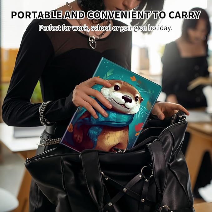 Case for All-New Amazon Kindle Fire HD 10 &amp 10 Plus Tablet (13th/11th Generation2023/2021 Release) 10.1 Leather Slim Adjustable Stand Smart Cover with Auto Wake/SleepCute Otter Green