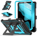 Soke Case for iPad (A16) 11th Generation 11-Inch 2025 /10th Generation 10.9-Inch 2022 with Screen Protector and Multi-Angle Kickstand Rugged Full Body Heavy Duty Protective Cover - Black CyanBlue