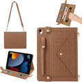 Elegant Crossbody Folio Stand Wallet Case w/Pencil Holder Card Slots Hand Strap Shoulder Strap Brown