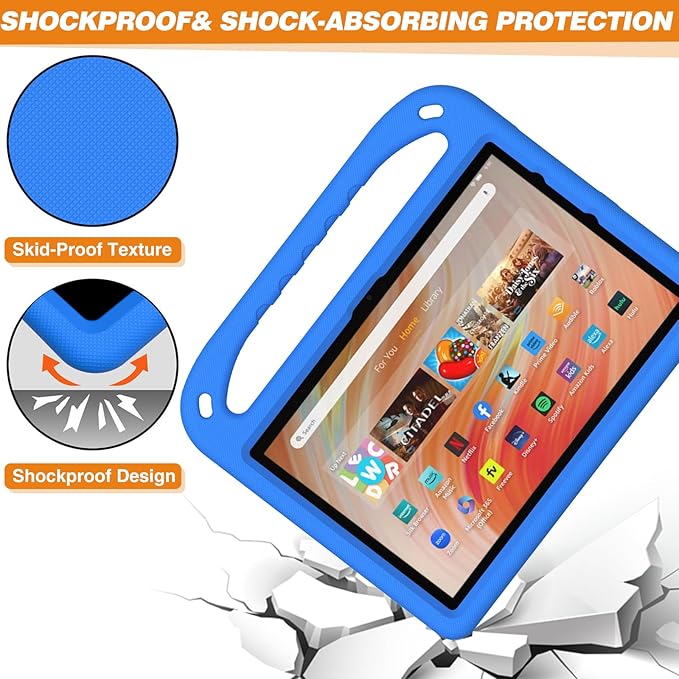 Dteck Kids Case for Fire HD 10 &amp HD 10 Plus Tablet(13th/11th Generation 2023/2021 Release)Lightweight Shockproof Kid-Proof Cover with Handle Stand for Kindle Fire HD 10 Kids Tablet 2023 2021 Bl