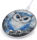 Blue Ink Art Owl Phone Charger Magnetic Charging Pad Anti-Slip with USB Cable