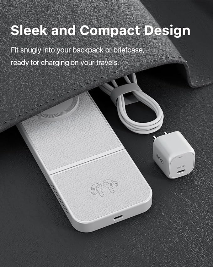 3-in-1 Fast Wireless Charging Station Multiple Devices MagFree Transform 15W Magnetic Travel Charger Stand for iPhone 16/15/14/13/12 5W Apple Watch Fast Charger AirPods - 30W USB-C Charger Included