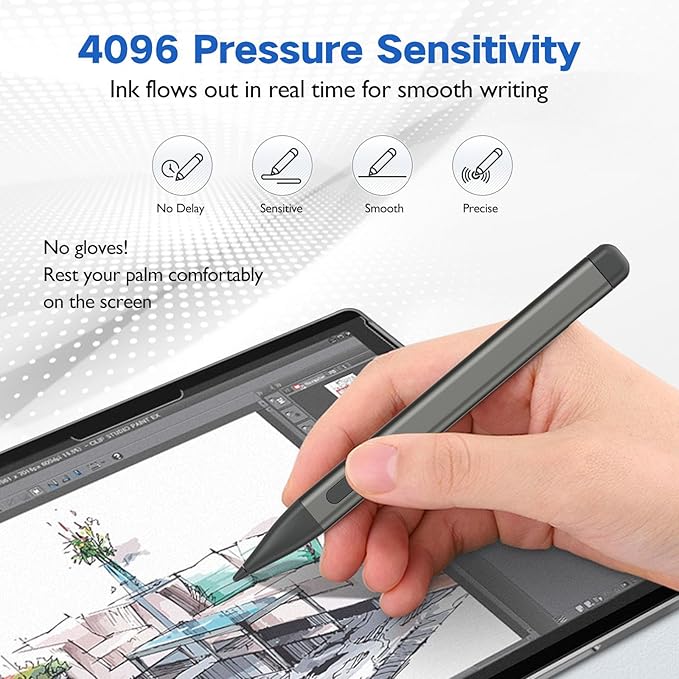 Slim Pen 2 for Microsoft Surface with 4096 Pressure Eraser &amp Right-Click Palm RejectionGraphite Nibfor Surface Pro 12/11/10/9/8/7/6/5/4/XSurface Go 4/3/2Book 3/2/1Laptop1-6Surface Studio 2