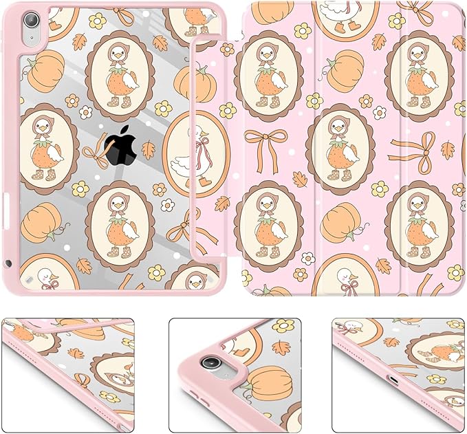 Case for iPad (A16) 11th Generation 11 Inch (2025) iPad 10th Generation 10.9 Inch (2022) Shockproof Cover with Clear Transparent Back Shell &amp Pencil Holder Pumpkin Fleece Goose