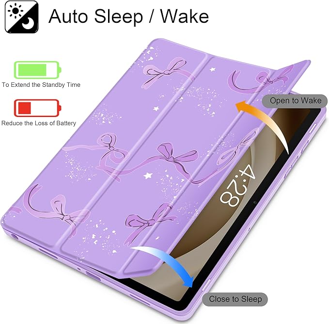 Tuiklol for Samsung Galaxy Tab A9+ Tablet 11” / A9+ Plus 2024 2023Buit-in S-Pen Holder with Clear Protective Cover Transparent Back Shell Auto Wake/Sleep Samsung Tab A9 Plus CoverBow-Purple