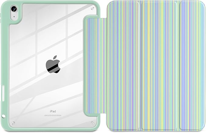 Case for iPad (A16) 11th Generation 11 inch 2025 /iPad 10th Gen 10.9 2022 - Aesthetic Cute Preppy Design Trifold Cover with Soft TPU Bumper Clear Back Auto Sleep/Wake Lines Green