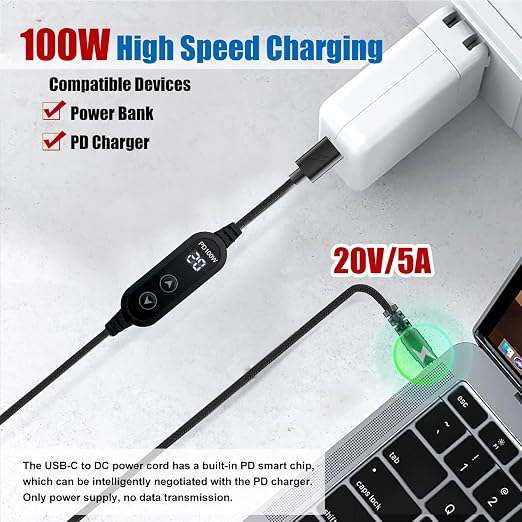 Black-100W usb c to dc cable