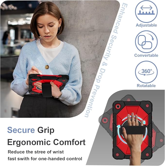 Case for Galaxy Tab A11+ Plus 2025/ A9+ 2023 11 Inch Rugged Samsung Tab A11 Plus Case Galaxy A9+ Tablet Cover with 360 Rotating Hand Strap Stand Shoulder Strap Screen Protector Black Red