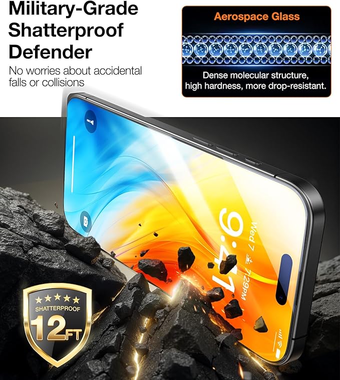 TORRAS Military-Grade Shatterproof for iPhone 16 Pro Screen Protector [9H+ Aerospace Tempered Glass＆ One-Step Installation] Full Coverage Fit Bubble Free Top-Notch Protection 2 Pack GlassGo X