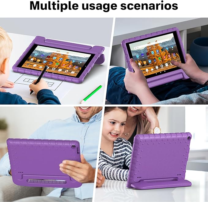 Kids Case for Amazon Kindle Fire HD 10 5th/7th/9th Generation 2015/2017/2019 Released Shockproof Protective Tablet Cases with Adjustable Handle Stand Purple