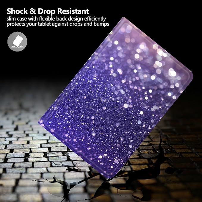 Case for Amazon Fire HD 10 Tablet (7th/9th Generation2017/2019 Release) 10.1 PU Leather Smart Protective Cover with Auto Sleep/Wake for Fire HD 10 2019Purple Glitter
