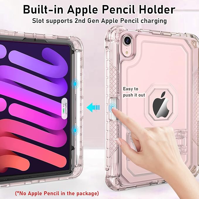 Case for iPad mini A17 Pro for iPad mini 7th/6th Generation Case 8.3 inch 2024/2021 with Pencil Holder/Stand Slim Cover for i Pad Mini 7/6 (Clear)