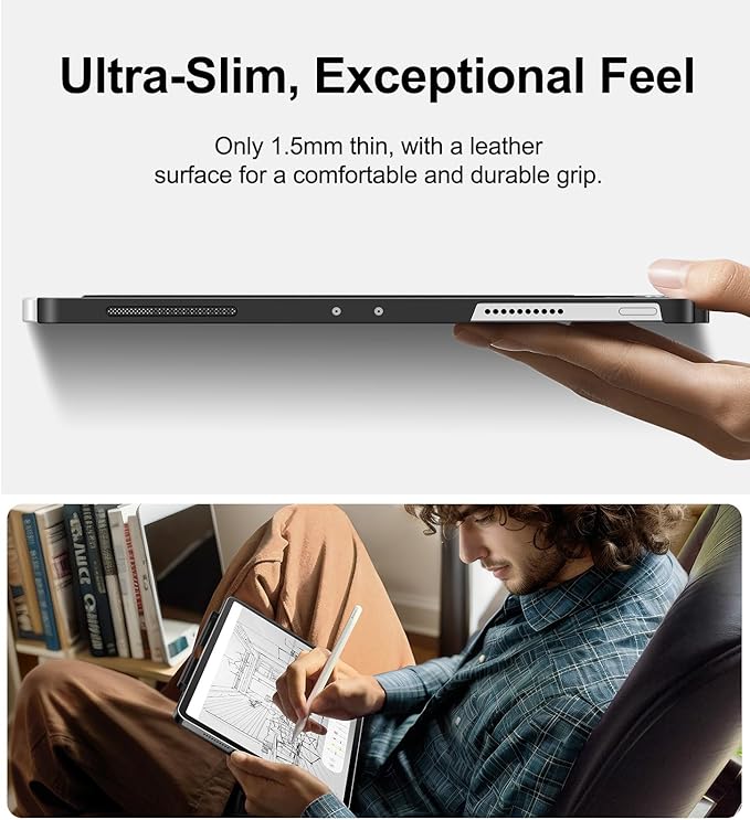 Magic-Keyboard Compatible Case for iPad Pro 13 inch M4/M5 2024/2025 Cover with Apple Pencil Holder for Smart MagicKeyboard Folio Slim Durability Durable Leather Surface Keyboard Not Included Black