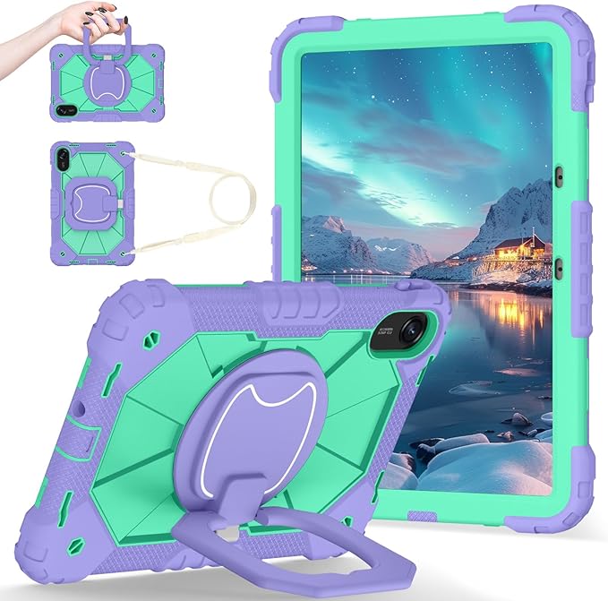 Shoulder Strap Tablet Case for Huawei MatePad 12 X 2024 Heavy Duty Shockproof Protective Cover with Kickstand Handle Shoulder Strap for Women Man Lotus Purple Mint Green