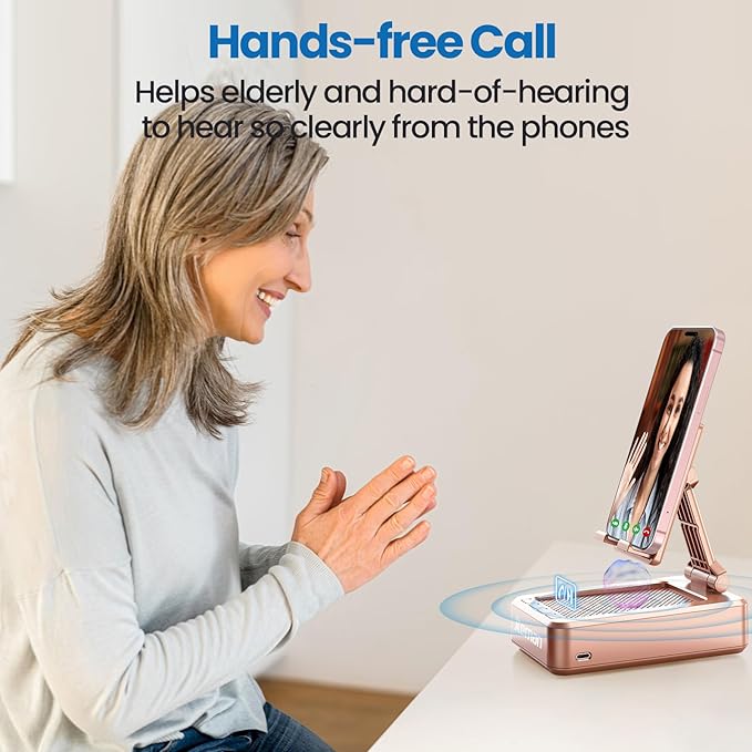 JTEMAN Cell Phone Stand with Bluetooth SpeakerBrithday Gifts for Men WomenPhone Speaker AmplifierKitchen Gadgets for MenPhone Holder for Desk - Rose Gold