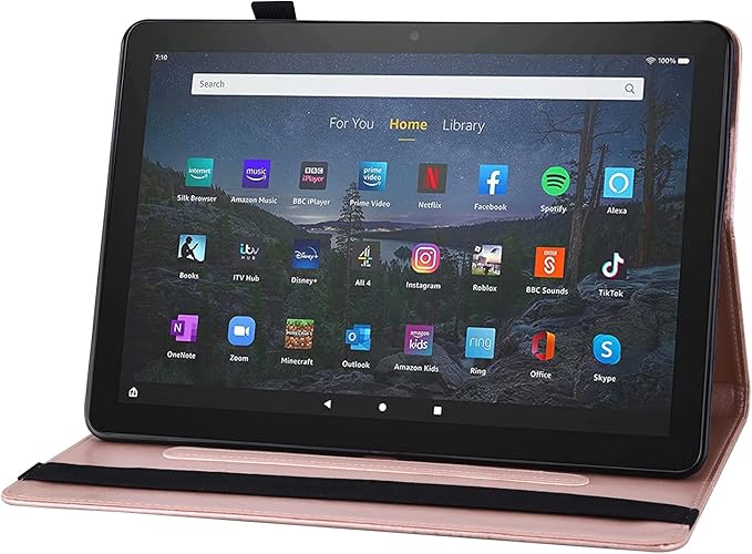 for Amazon Kindle Fire HD 10 &amp HD 10 Plus Case 13th/11th Generation 10.1 inch 2023/2021 Folio Stand Embossed PU Leather Wallet Cover with Pencil Holder/Card Pockes Rosegold Flower Butterfly