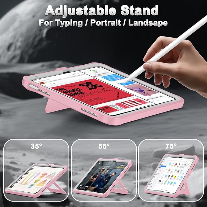 Soke Case for iPad (A16) 11th Generation 11-Inch 2025 /10th Generation 10.9-Inch 2022 with Screen Protector and Multi-Angle Kickstand Rugged Full Body Heavy Duty Protective Cover - Gray Pink
