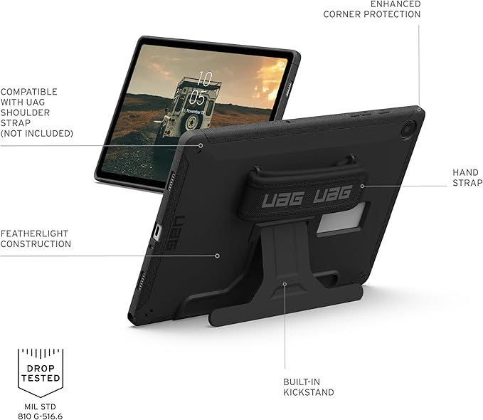 UAG Designed for Samsung Galaxy Tab A9 Plus Case 11 SM-X210 SM-X215 SM-X216 SM-X218 Scout w/Handstrap &amp Kickstand Black Rugged Military Dropproof Protective Cover by URBAN ARMOR GEAR