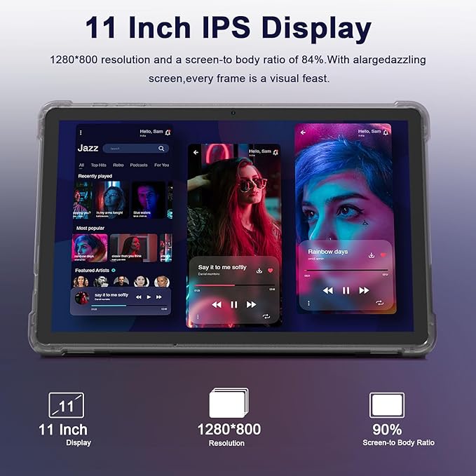 11 inch Tablet 18GB + 128GB Android 15 Tablet 1TB Expandable 13MP Camera Octa-Core Processor 5G WiFi 8000MAH Battery 11'' IPS HD Touchscreen Tableta.