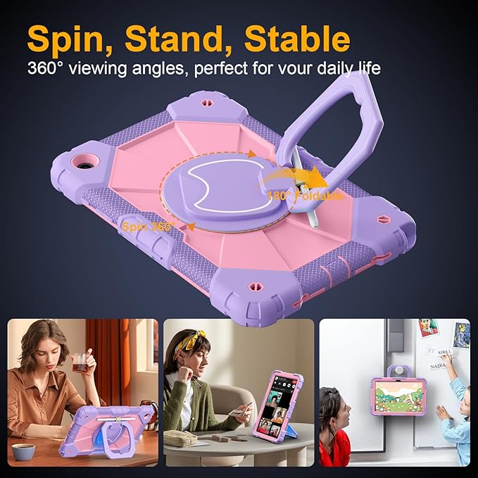 Case for Samsung Galaxy Tab A11+ Plus/A9+ 11 Inch 2025/2023Ubearkk Case for Samsung Galaxy A9 Plus/A11+ Tablet case with Screen Protector 360 Rotating Stand Shoulder Strap Pen Holder Purple Pink