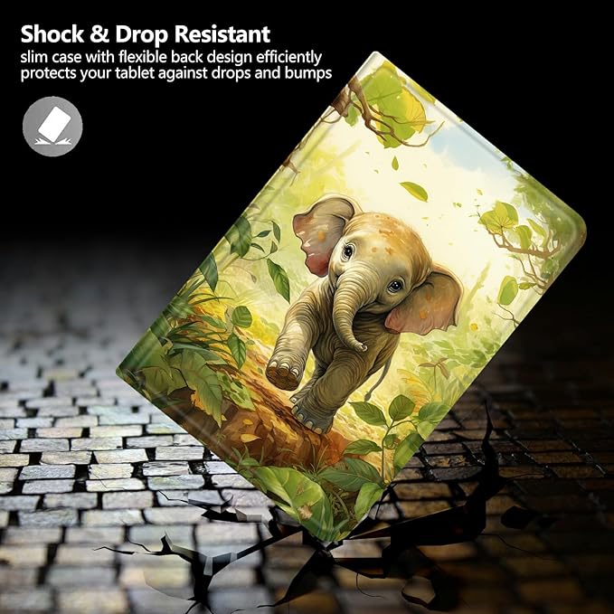 DIGTIALLL Case for iPad Air 5th/4th Generation (2022/2020 Release) 10.9/iPad Pro 11 2022/2021/2020 Release PU Leather Smart Premium Stand Protective Cover with Auto Sleep/WakeBaby Elephant