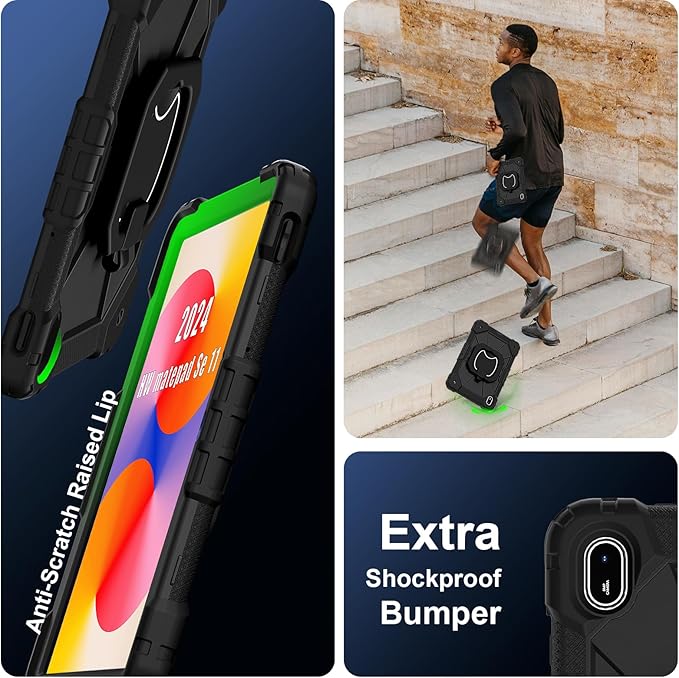 Shoulder Strap Tablet Case for Huawei MatePad SE 11 11.0 inch Heavy Duty Shockproof Protective Cover with Kickstand Handle Shoulder Strap for Kids Women Man Black