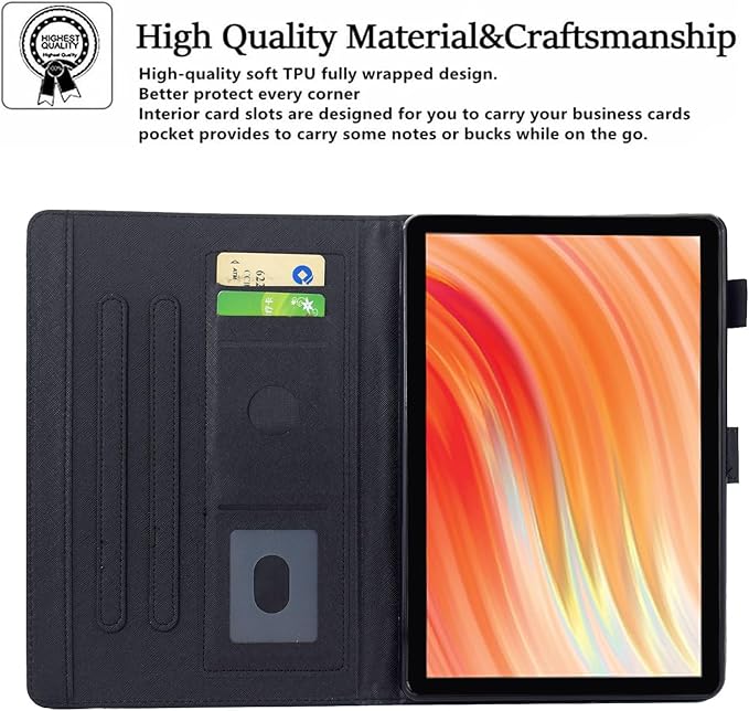 Cute Case For All-New Amazon Kindle Fire HD 10 &amp 10 Plus Tablet (13th/11th Generation 2023/2021 Release) 10.1Vegan Leather Slim Folding Stand Cover with Pocket Auto Wake/SleepBlack NoteBook