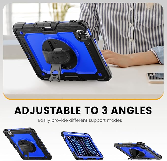 Timecity Case for iPad Pro 11 inch 4th Generation 2022 Shockproof Case with Screen Protector &ampPencil Holder+Rotating Stand+Handle for iPad Pro 11 2021/2020/2018 (3rd 2nd 1st Gen) - Dark Blue