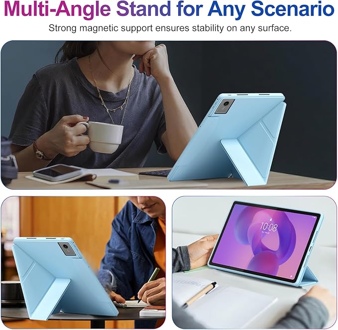Case for Lenovo Idea Tab Plus 12.1 Inch – Multi-Angle Stand PU Leather Soft Cover with Hidden Pencil HolderSlim Lightweight Back Protective Folio Case ShockproofAnti-Scratch[Blue]