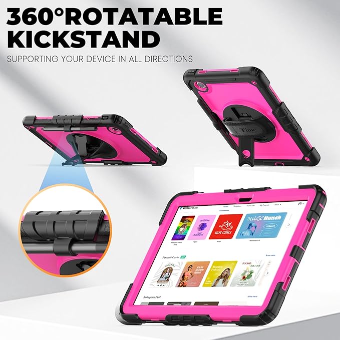 timecity Case for Lenovo Tab M11 (TB330FU/TB330XU) 11 Inch Tablet Case with Pen Holder/Stylus Holder/Screen Protector/360° Hand Strap for Tab K11 LTE 2024/ Lenovo Xiaoxin Pad 2024 (TB331FC) - Rose