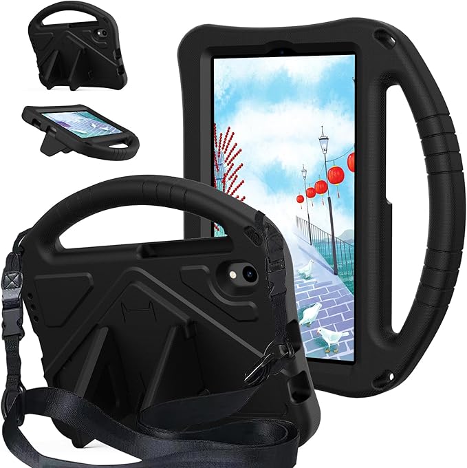 Compatible with Walmart Onn 11 Inch Pro 2024 Model 100146660 Lightweight Soft EVA Bumper Case with Adjustable Strap Stand &amp Handle Drop Protection Case for Kids (Black)