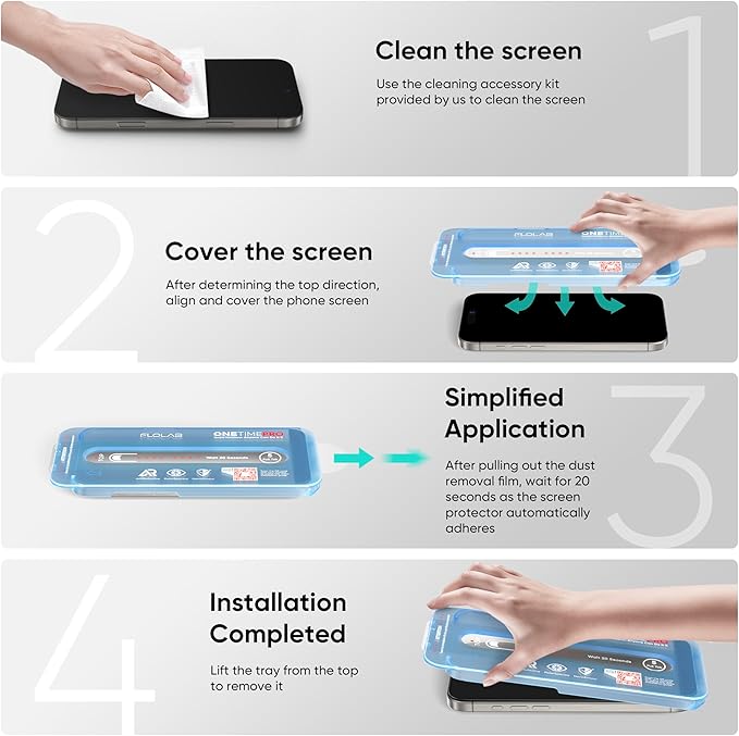 FLOLAB NanoArmour ONETIME PRO for iPhone 16 Pro Max Screen Protector Anti-Reflective PolarSpectra Anti-Rainbow 3D Tempered Glass Edge Reinforced Easy Install Dust-Free Scratch Resistant