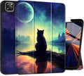 Tuiklol Case for iPad Pro 12.9 inch M2 Generation 6th / 5th / 4th / 3rd 2022 2021 2020 2018 Release - Built in Pencil Holder Slim Protective Cover with Auto Wake/Sleep Cat and Moon