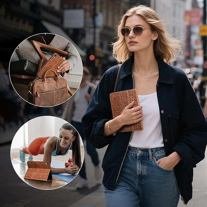 Leather Case for iPad mini 7 (A17 Pro) 2024 / iPad mini 6 Generation 2021 8.3 Inch Full Grain Leather CoverProtective Smart Folio with Auto Sleep/Wake Anti Slip Crocodile Pattern