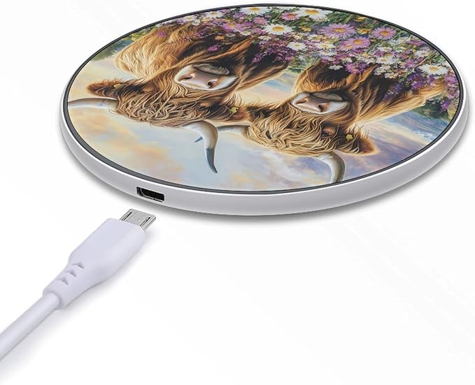 Farmhouse Highland Cow Wireless Charger Anti-Slip Wireless Charging Pad Slim Charger Mat for Men Women