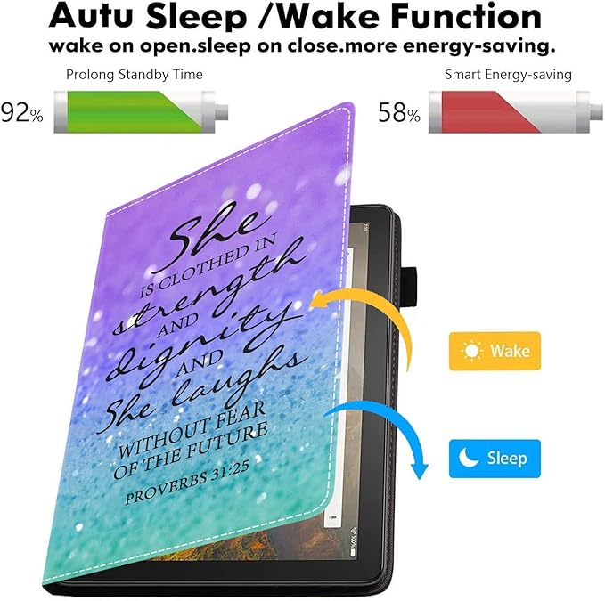 Case for Amazon Kindle Fire HD 10 &amp 10 Plus Tablet 10.1 (13th/11th Generation 2023/2021 Release) - PU Leather Folio Case with Smart Auto Wake/Sleep Bible Verse Proverbs 31:25
