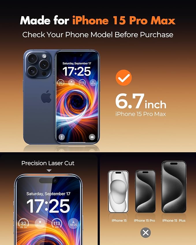 UNBREAKcable 2 Pack for iPhone 15 Pro Max Screen Protector AR Anti Reflection 9H+ Tempered Glass Anti-Glare Enhanced Clarity Anti-Blue Light Polishing Cloth Included