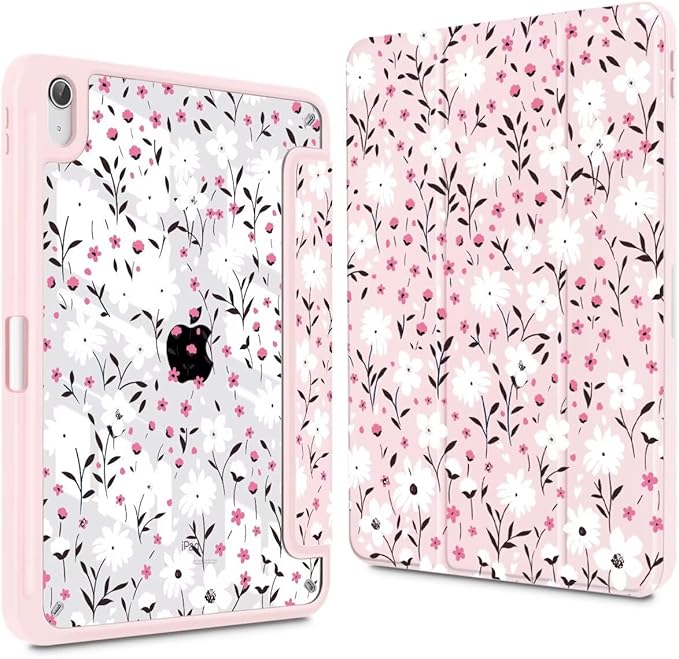 CISSOOK Case for iPad (A16) 11 inch 2025 &amp 10.9 inch iPad 10th Generation 2022 3D Pattern Slim Lightweight Protective Cover + Crystal Hard Back Cover Pink Flower