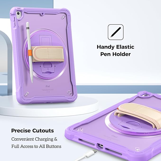 ProCase Rugged Case for iPad 9.7 Inch 5th 6th Gen/iPad Air 2 / iPad Pro 9.7 Case Heavy Duty Shockproof Rugged Cover with Hand Strap 360 Degree Rotatable Kickstand Protective for iPad 9.7 -Purple